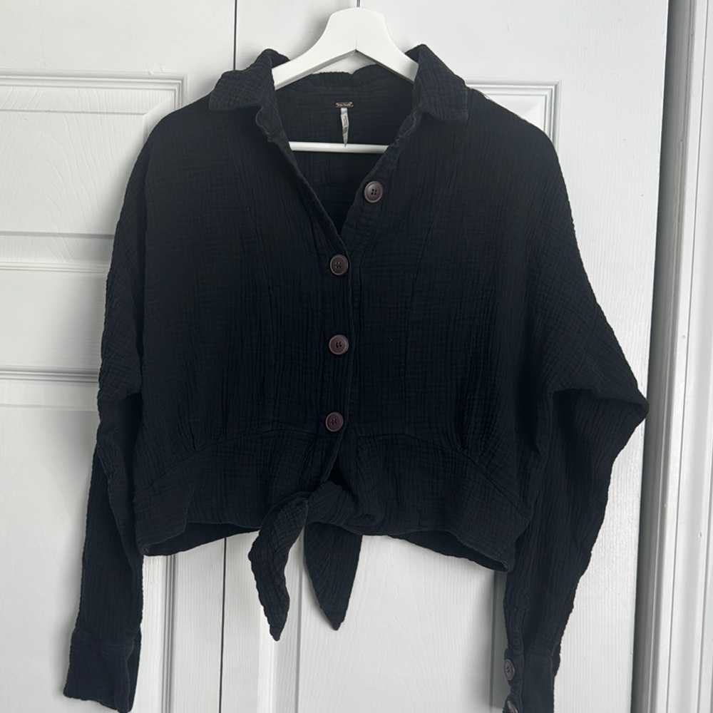 Free People Women's Black Button-Up Top